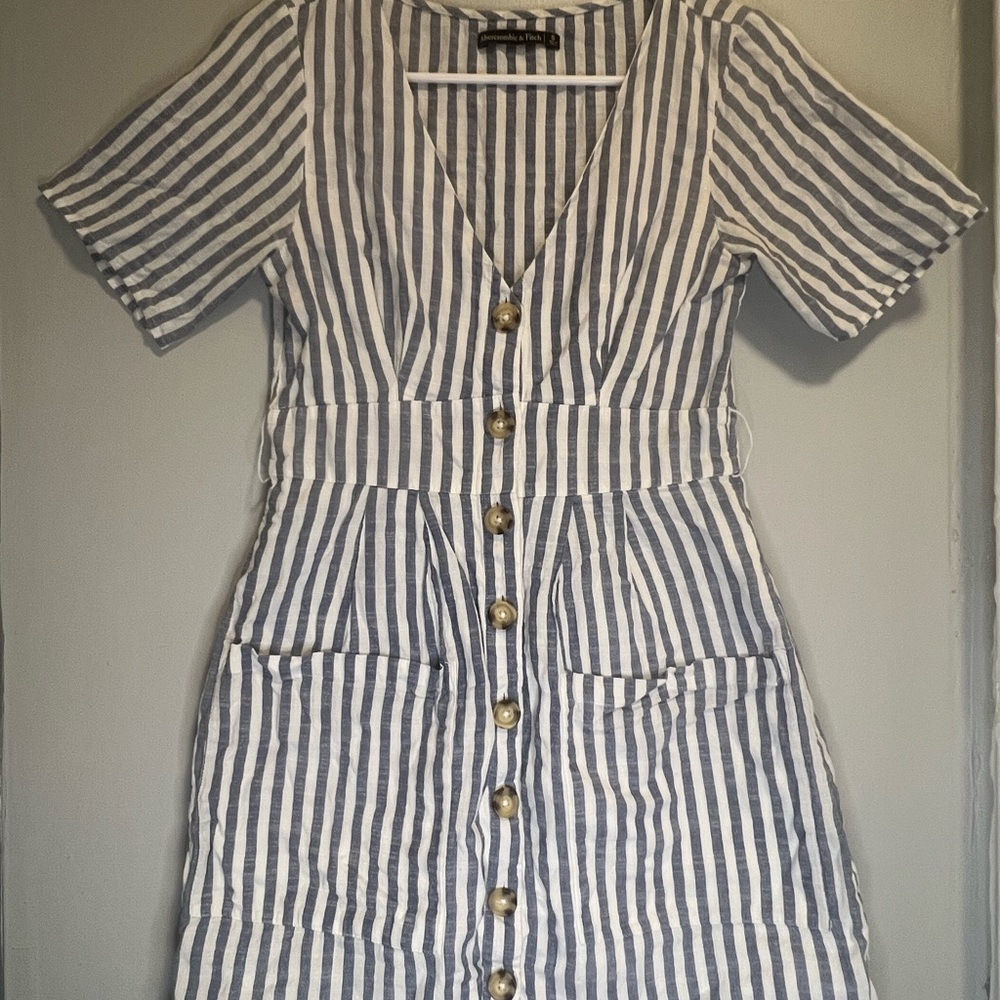Abercrombie & Fitch Navy and White Vertical Stripe Midi Dress - Picture 10 of 11
